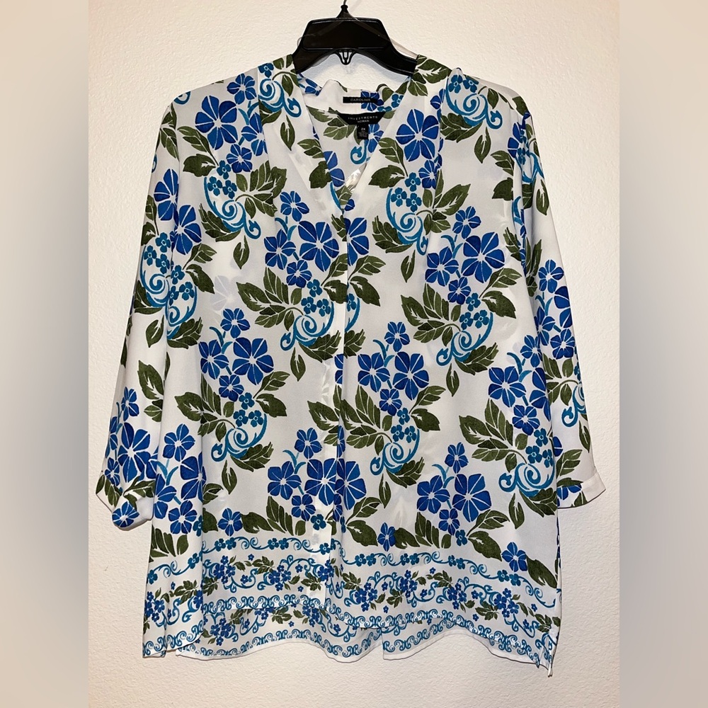 Investments Blue and Green Floral Blouse